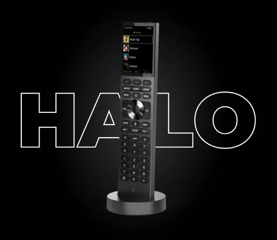 Control4 Halo remote on its charging base